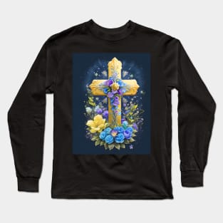 Gold Cross With Flowers Long Sleeve T-Shirt